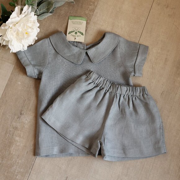 Boys Gray Linen Dressy Short Set Classic Boutique 12 Month Ring Bearer NWT - Picture 1 of 6